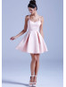 Satin Straps V Back Short Prom Dress